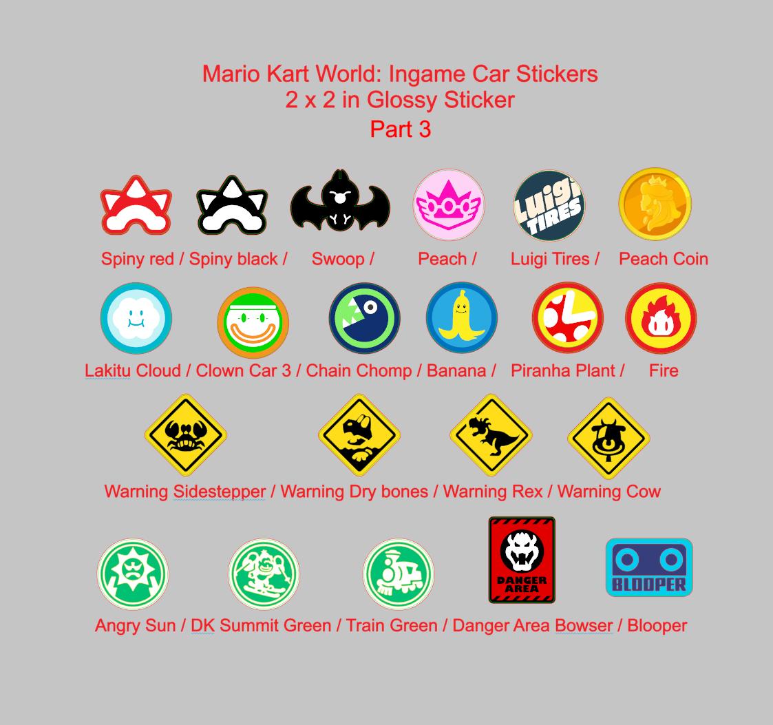 Mario Kart World, In Game Stickers Glossy Vinyl Sticker
