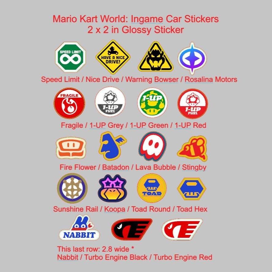 Mario Kart World, In Game Stickers Glossy Vinyl Sticker