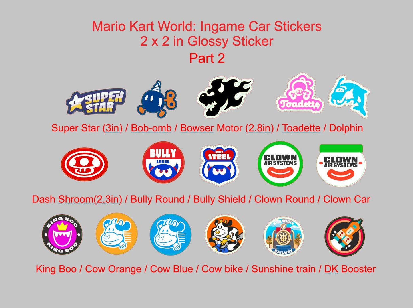 Mario Kart World, In Game Stickers Glossy Vinyl Sticker