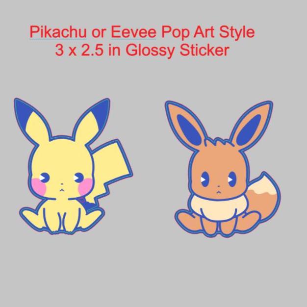 Pokemon, Pikachu or Eevee Pop Art Style Glossy Sticker