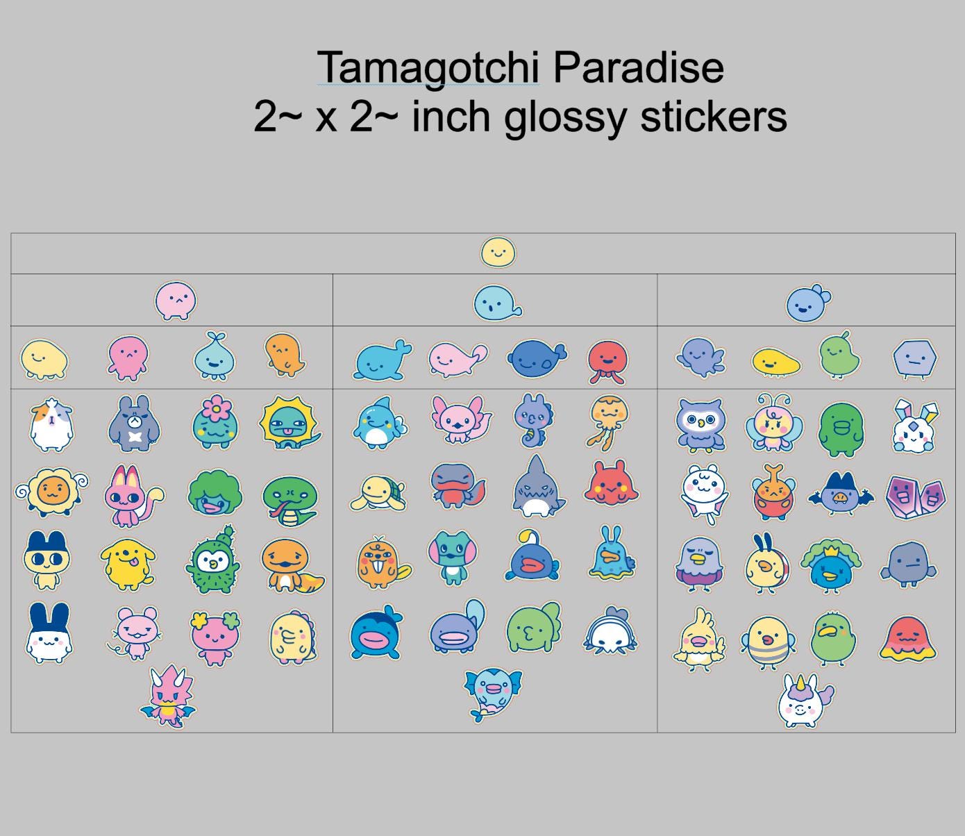 Tamagotchi Paradise, 67 variations Glossy Stickers