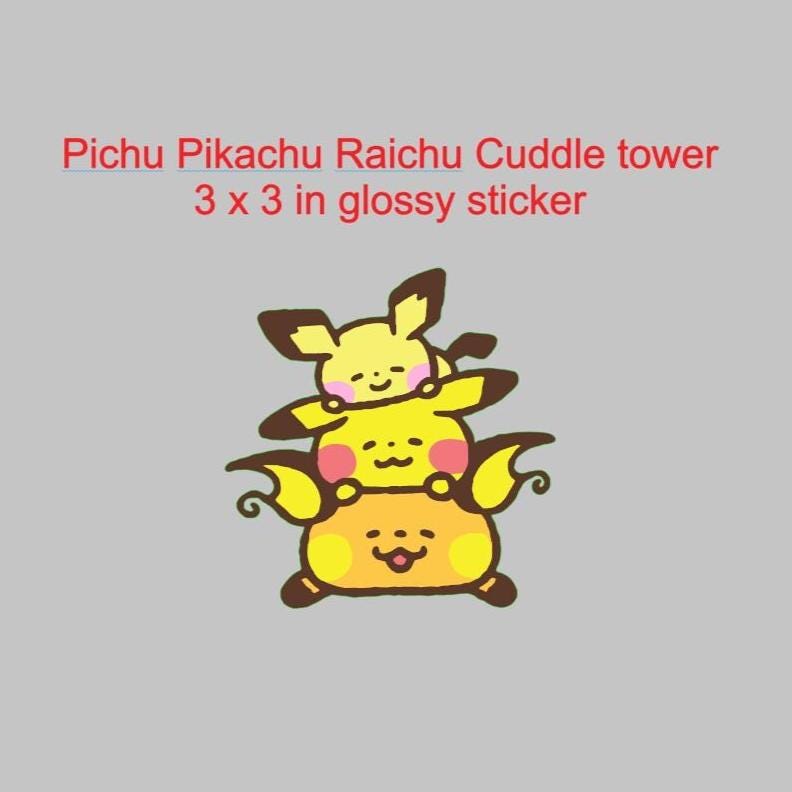Pokemon, Pichu Pikachu Raichu Cuddle Tower Glossy Sticker