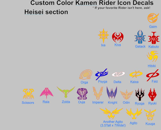 Kamen Rider Heisei Icon Decals, multiple sizes/designs