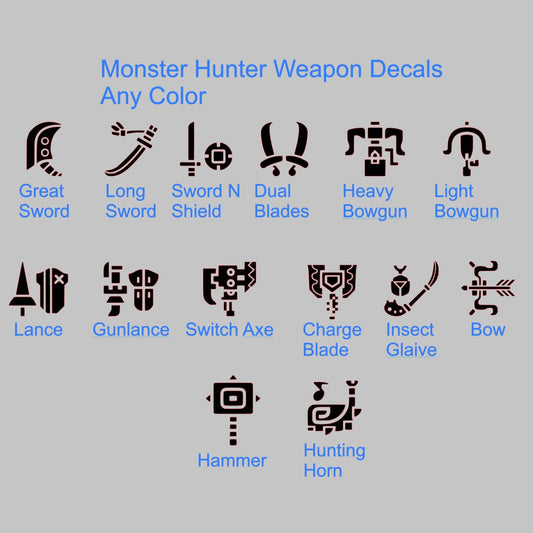 Monster Hunter Weapon Decals, multiple sizes