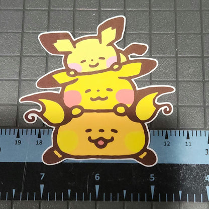 Pokemon, Pichu Pikachu Raichu Cuddle Tower Glossy Sticker