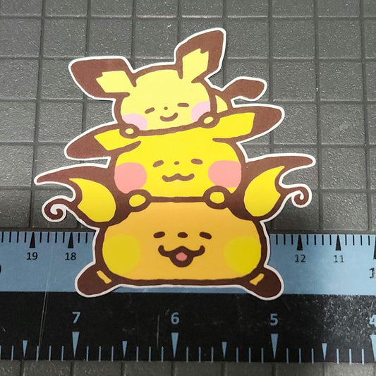 Pokemon, Pichu Pikachu Raichu Cuddle Tower Glossy Sticker